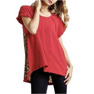 Umgee Red Leopard Print Women's Top large linen